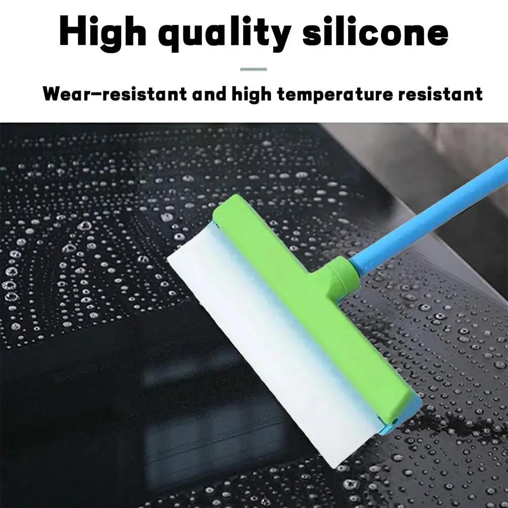 Window Squeegee Kit Reusable Silicone Cleaning Mop Streak Free Glass Wiper Tool - Blue