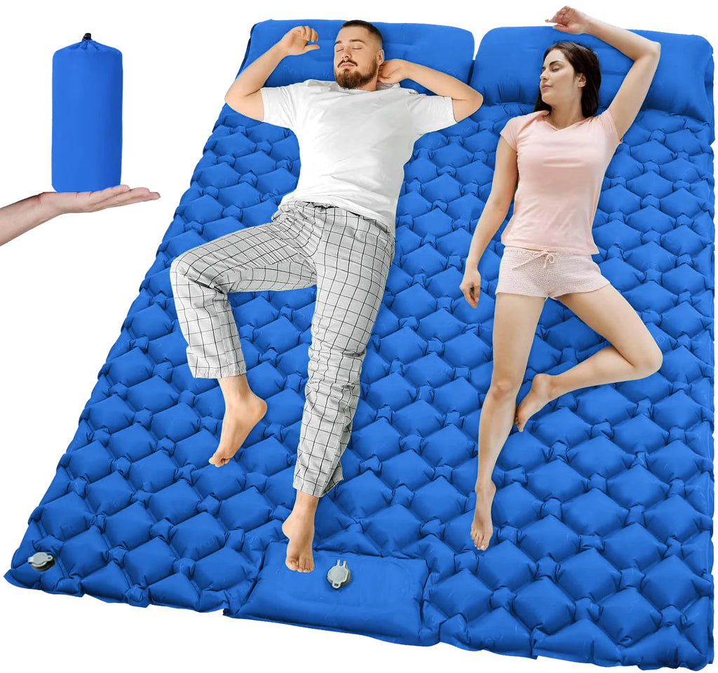 Camping Sleeping Pad Double Inflatable Mattress 190cm Portable Ultralight Folding Bed - Royal Blue