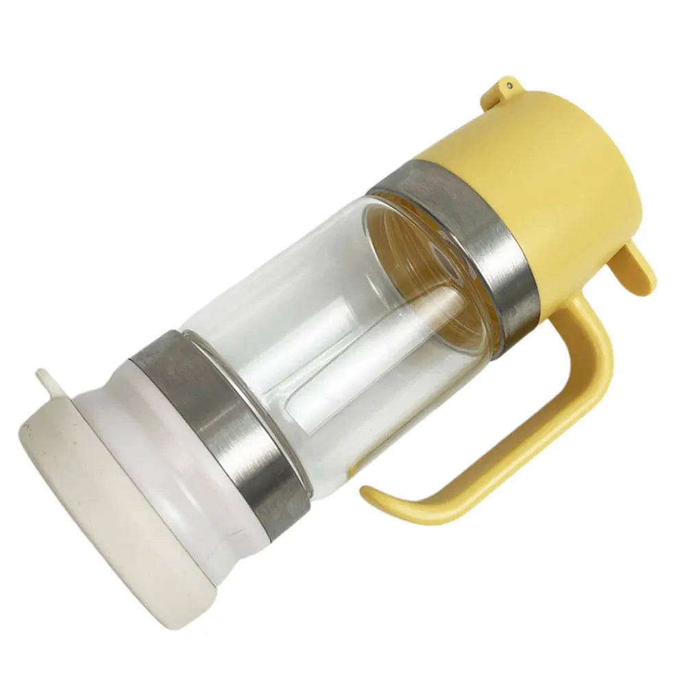 Honey Dispenser 300mL Press Type Glass Jar No Drip Liquid Dispenser with Handle - Yellow
