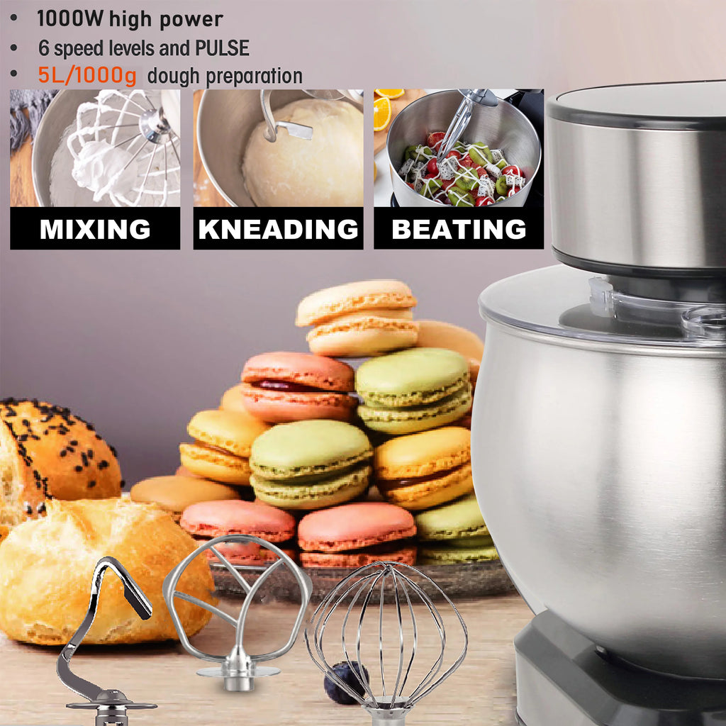 Stand Mixer 5L Stainless Steel Bowl 1000W Kitchen Food Bench Mixer – Black