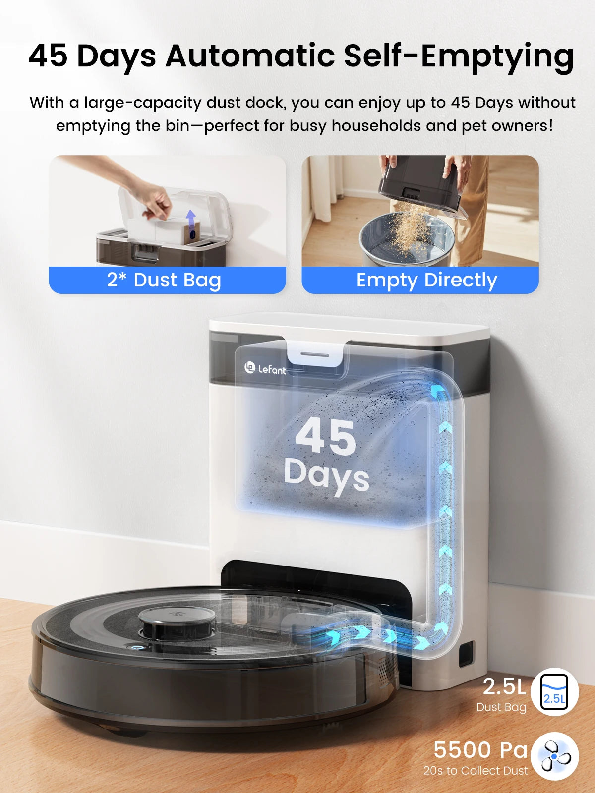 Robot Vacuum Cleaner 6000Pa LiDAR Navigation Self-Emptying Vacuum Mop with 2.7L Dust Station WiFi App Control Alexa