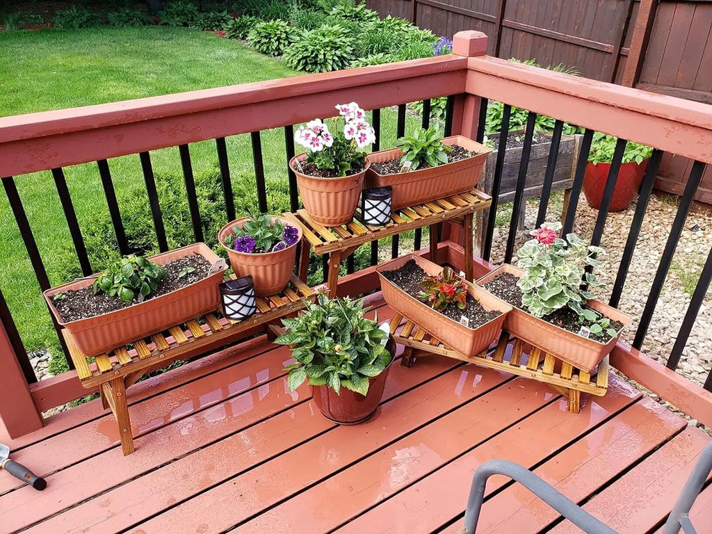 3 Tier Wooden Plant Stand Stepped Flower Pot Display Rack Corner Shelf Indoor Outdoor – Dark Brown
