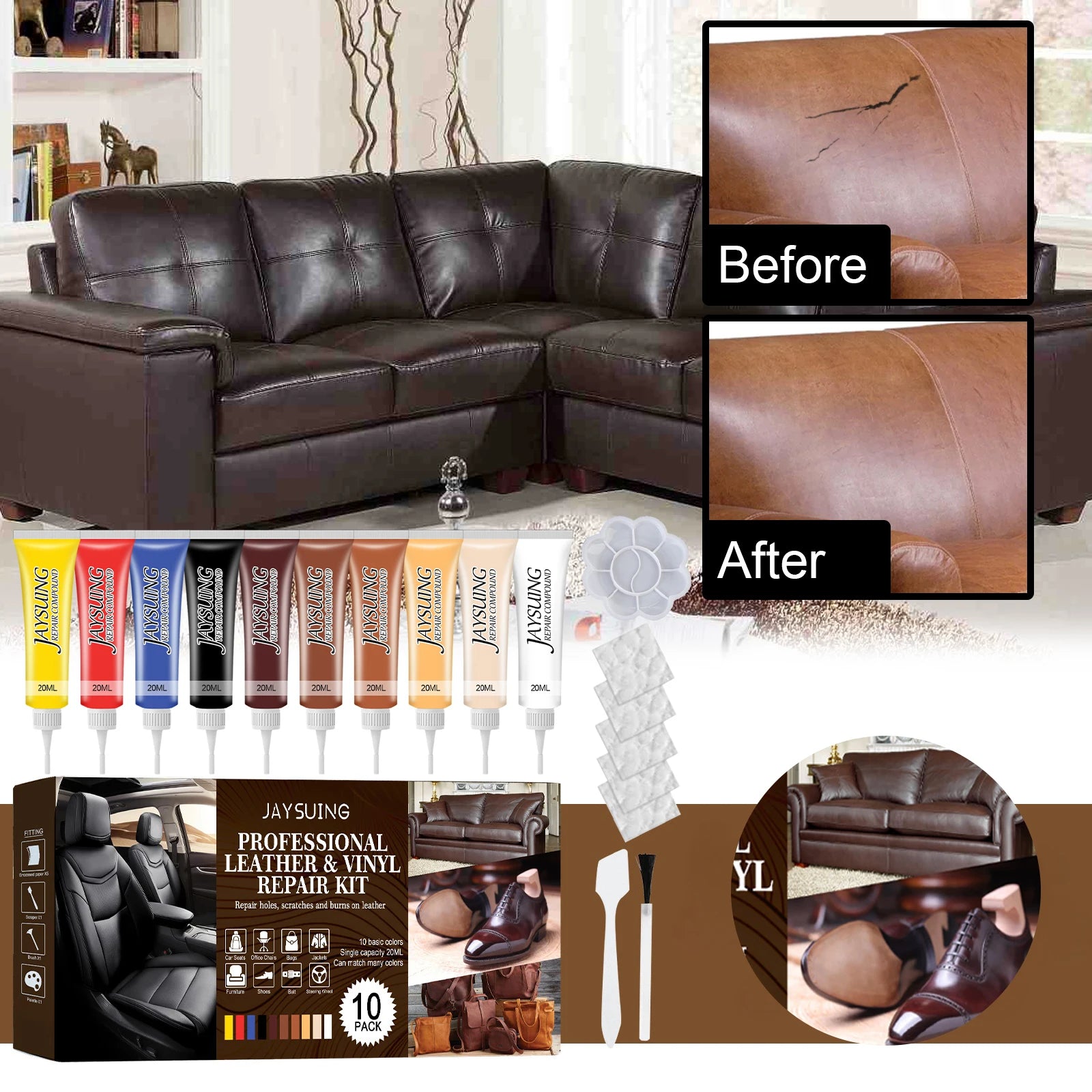 Leather Repair Kit Leather Vinyl Repair Kit Vinyl and Leather Repair Kit for Bag Shoes Furniture Cleaning Protecting