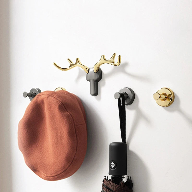 Gold Deer Antler Wall Hook Zinc Alloy Coat Rack for Clothes Hats Bags Towels and Keys