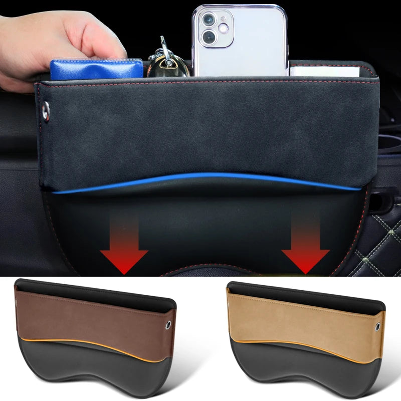 Car Seat Gap Storage Pocket Suede Leather Organiser Side Crevice Filler Interior Holder - Black