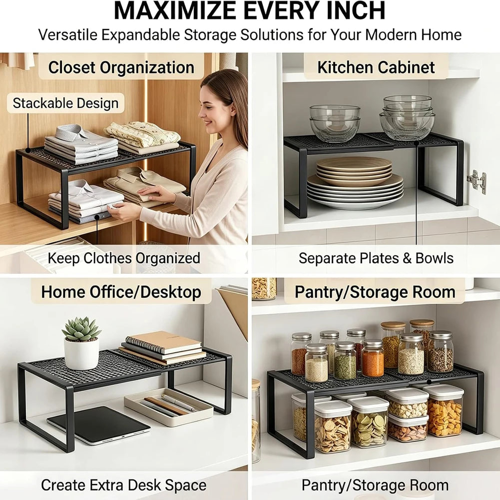 Wardrobe Shelf 27-38 cm Adjustable Pull Out Metal Cabinet Storage Rack Space Saving Organiser