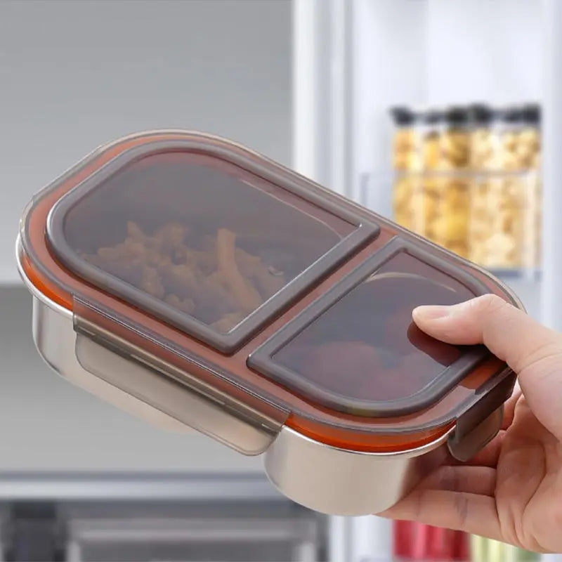304 Stainless Steel Lunch Box 2 Compartment Leakproof Microwave Safe Bento Box with Lid – White