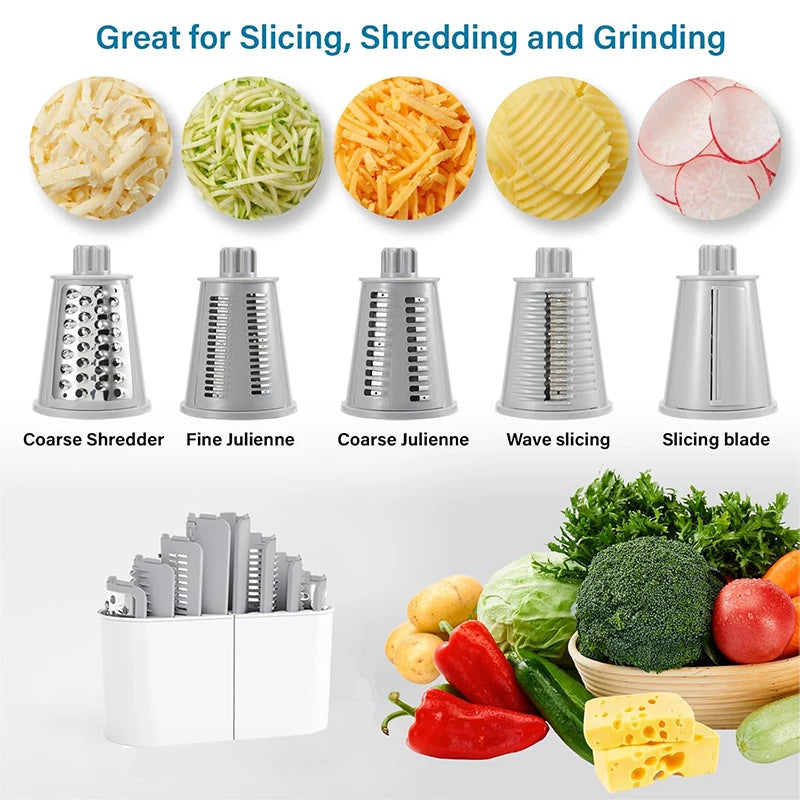 Rotary Cheese Grater 5-in-1 Stainless Steel Vegetable Slicer Nut Chopper - Black