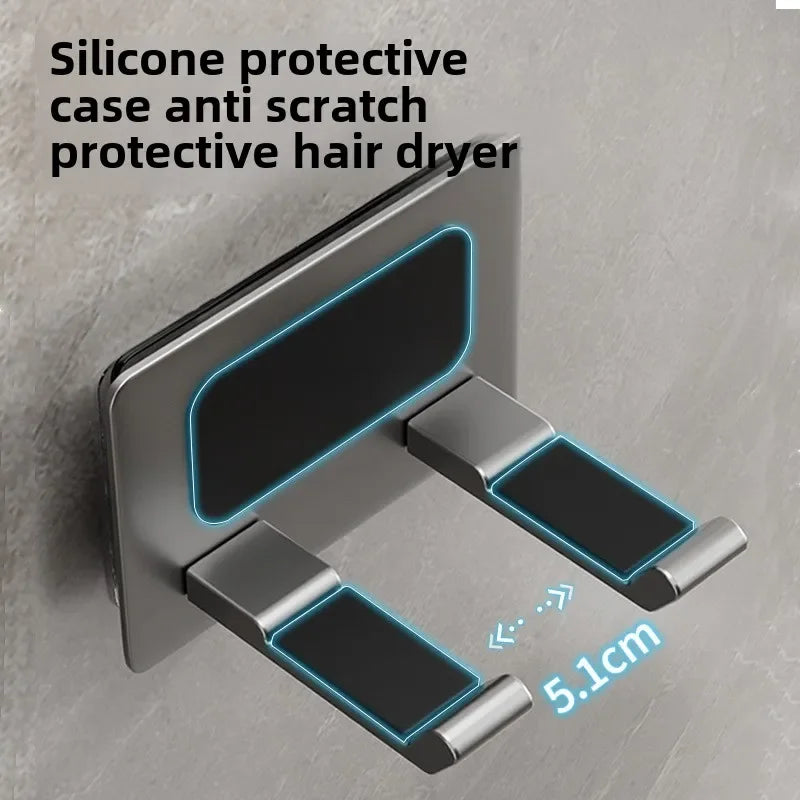 Wall Mounted Hair Dryer Holder Aluminum Alloy Bathroom Storage Rack - White