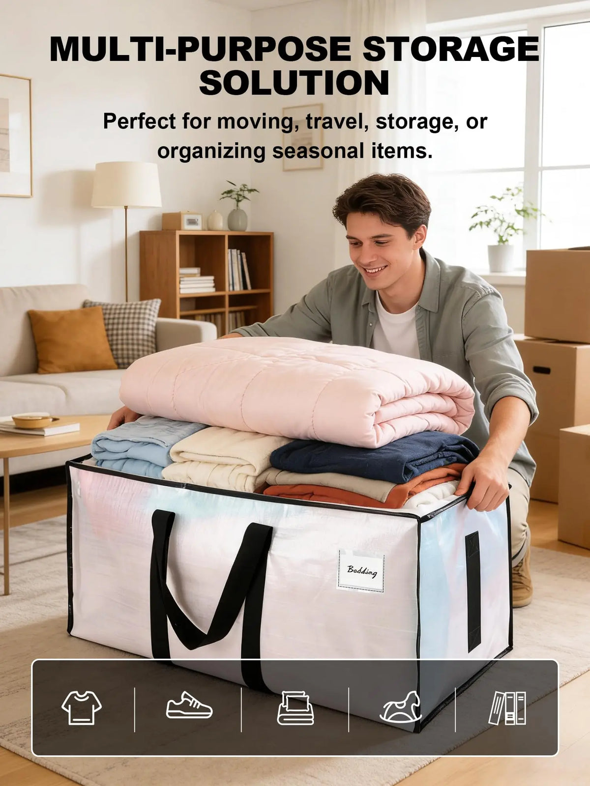 Extra Large Heavy Duty Storage Bag with Zipper Handles – Grey