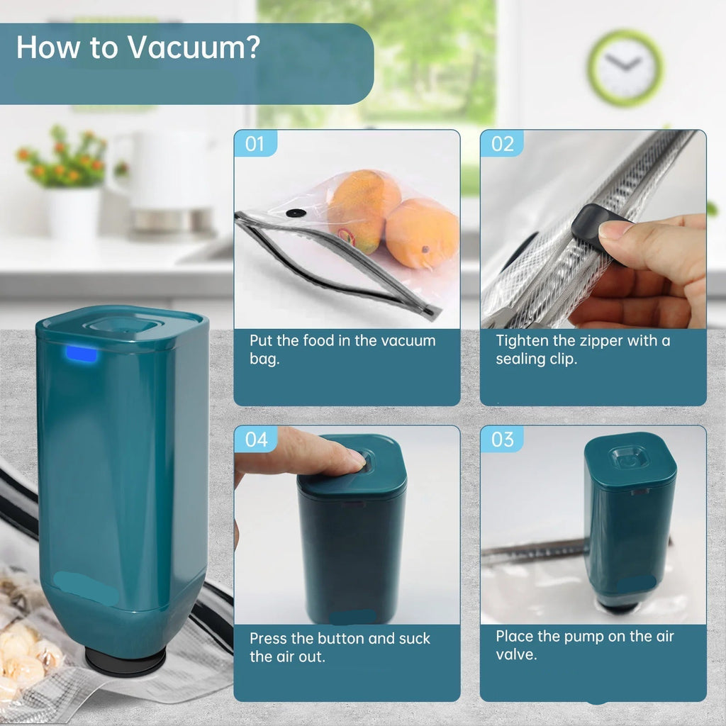 Handheld Vacuum Food Sealer with USB Rechargeable Pump and Reusable Sous-Vide Bags - Set 2