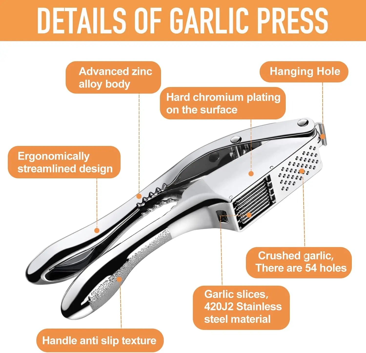 Garlic Press 2 in 1 Stainless Steel Manual Garlic Crusher and Slicer Easy Clean Kitchen Tool