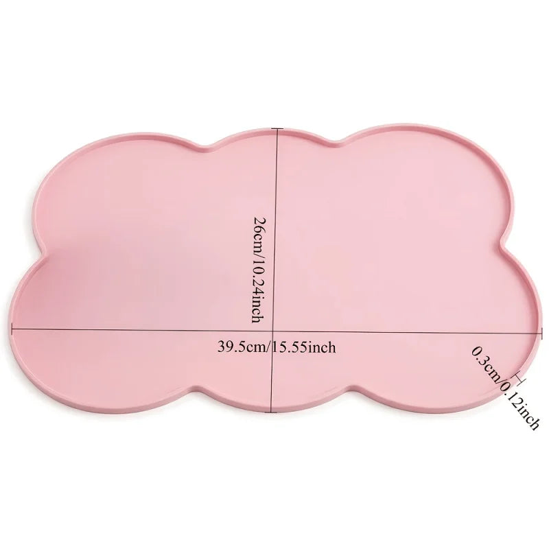 Pet Feeding Mat Silicone Waterproof Cat Bowl Placemat with Raised Edge - Blue
