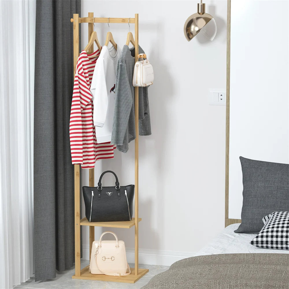 Garment Rack 155cm Bamboo Corner Freestanding Coat Tree Organiser – Yellow