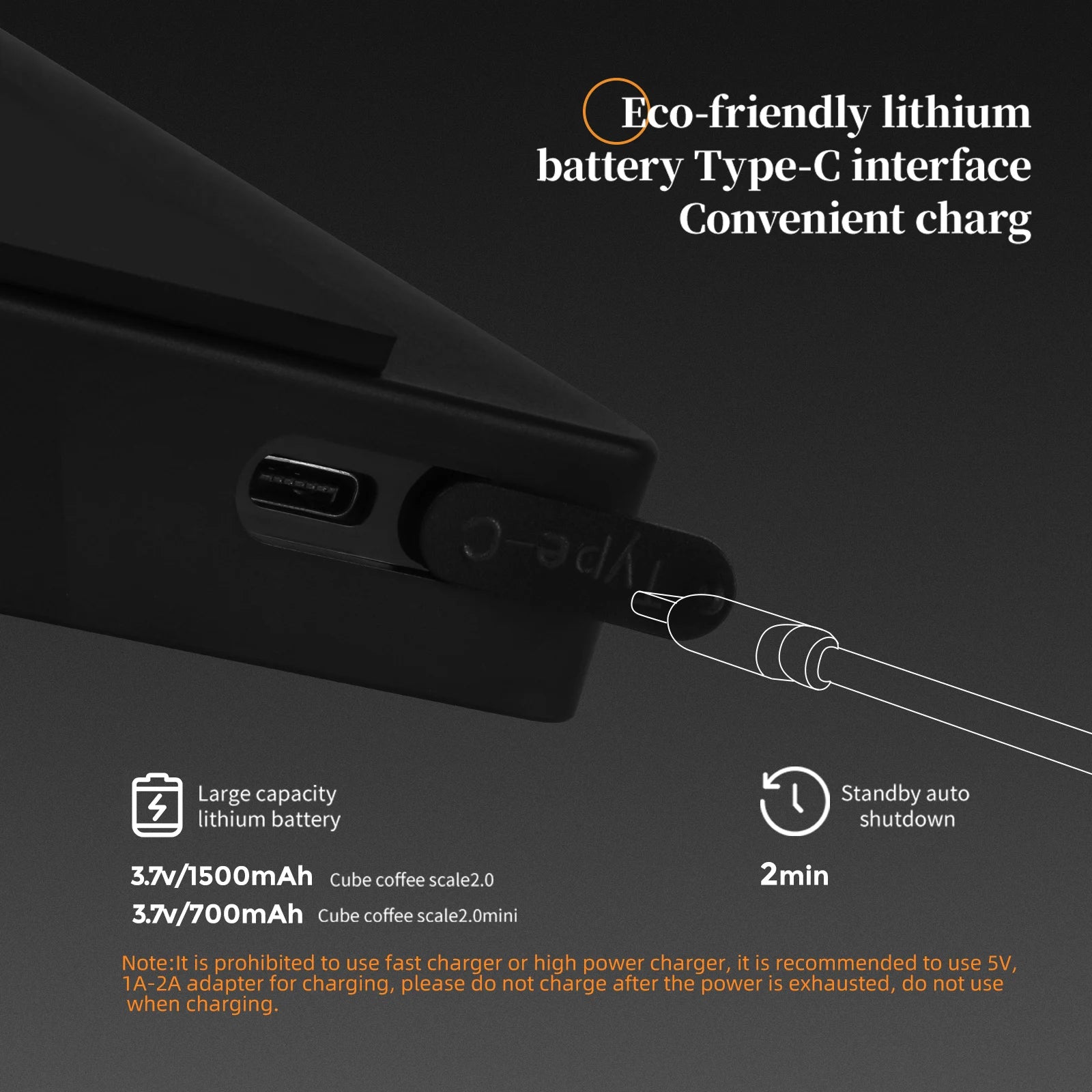 Digital Kitchen Coffee Scale – High Precision 2000g/0.1g – Rechargeable USB Espresso & Home Barista Electronic Scale – Black 2.0 Mini