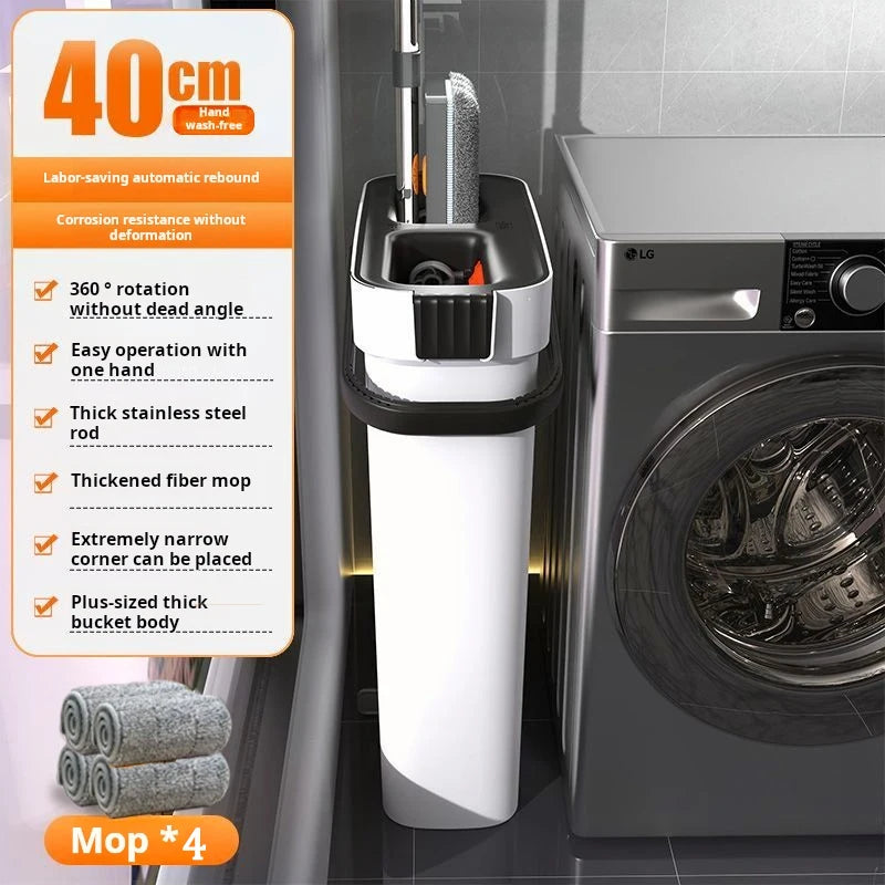 Portable Flat Mop Bucket Set with 4 Microfibre Mop Pads Hands-Free Floor Cleaning System