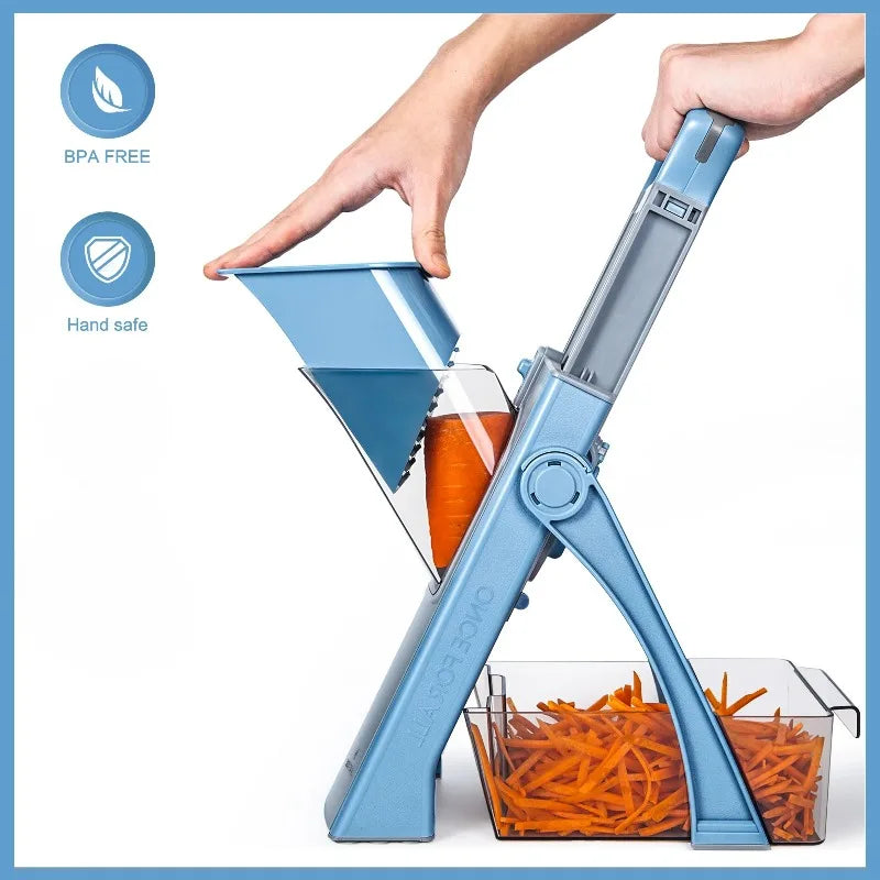 Multifunctional Vegetable Chopper Adjustable Food Slicer Julienne Dicer French Fry Cutter - Blue