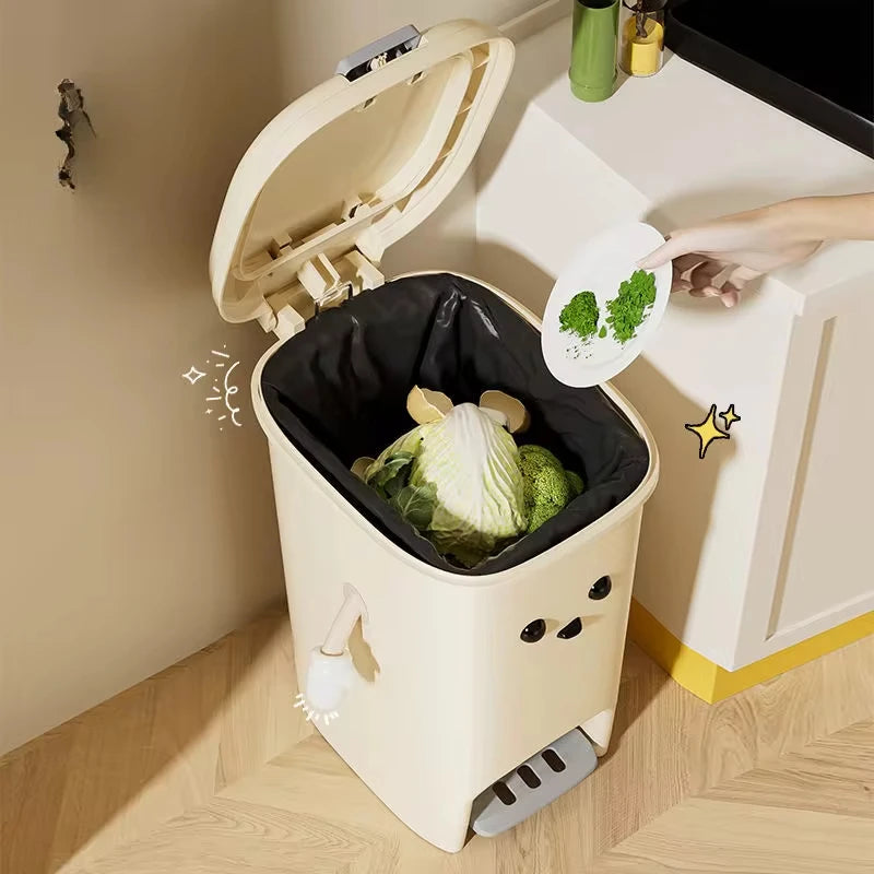 Pedal Bin 15L Slim Plastic Rubbish Bin with Lid for Kitchen & Bathroom - White