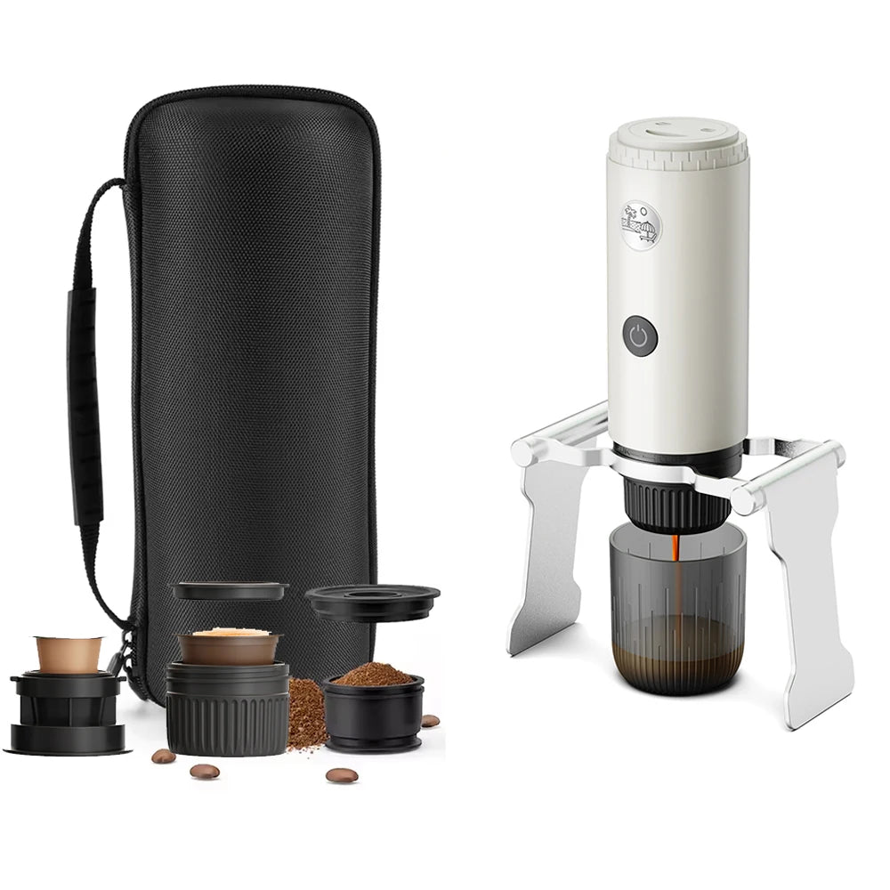 Portable Espresso Coffee Maker 3 in 1 Wireless Heating Capsule Powder Machine - White