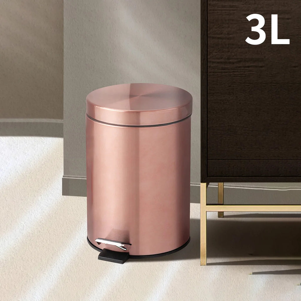 Pedal Trash Can 3L Stainless Steel Bin with Lid and Inner Bucket - Metalic Brown