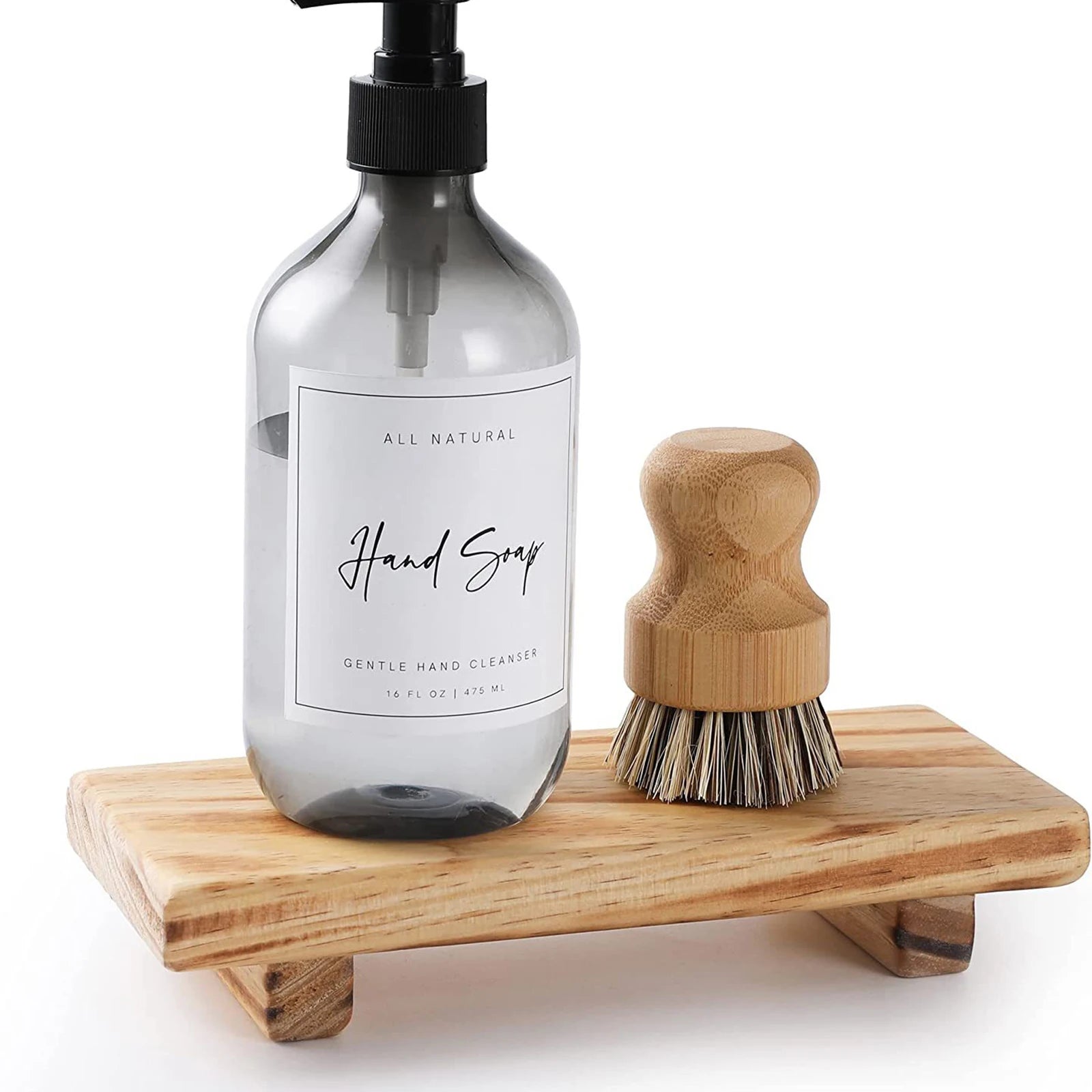Wooden Pedestal Soap Stand Farmhouse Bathroom Counter Riser Soap Dish Display Tray for Kitchen and Bathroom – Light Carbonized