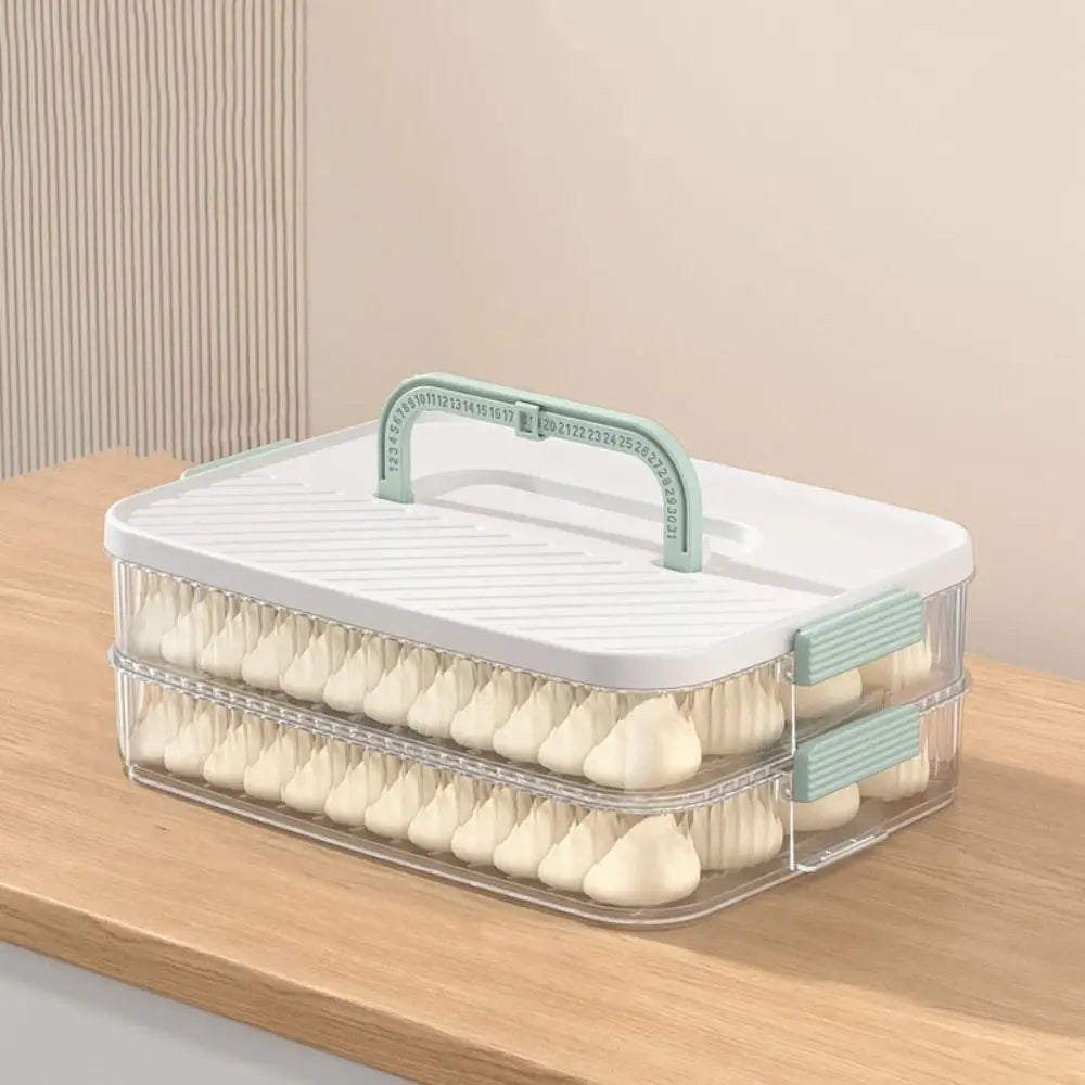 4 Layer Frozen Dumpling Storage Container with Lid Large Capacity Stackable Food Storage Box – Beige