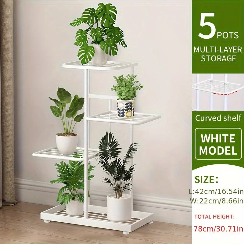 Plant Stand 6 Tier Metal Flower Pot Rack Indoor Outdoor Multi-Layer Plant Holder Storage Shelf - White