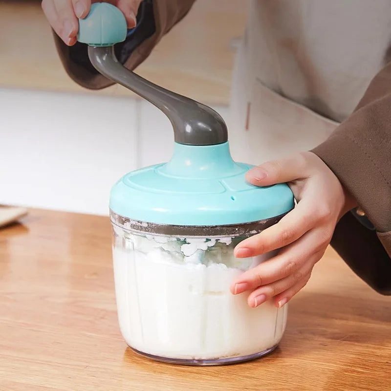 Manual Hand Crank Egg Beater Food Mixer Cream Whisk with Non-Slip Base – Blue