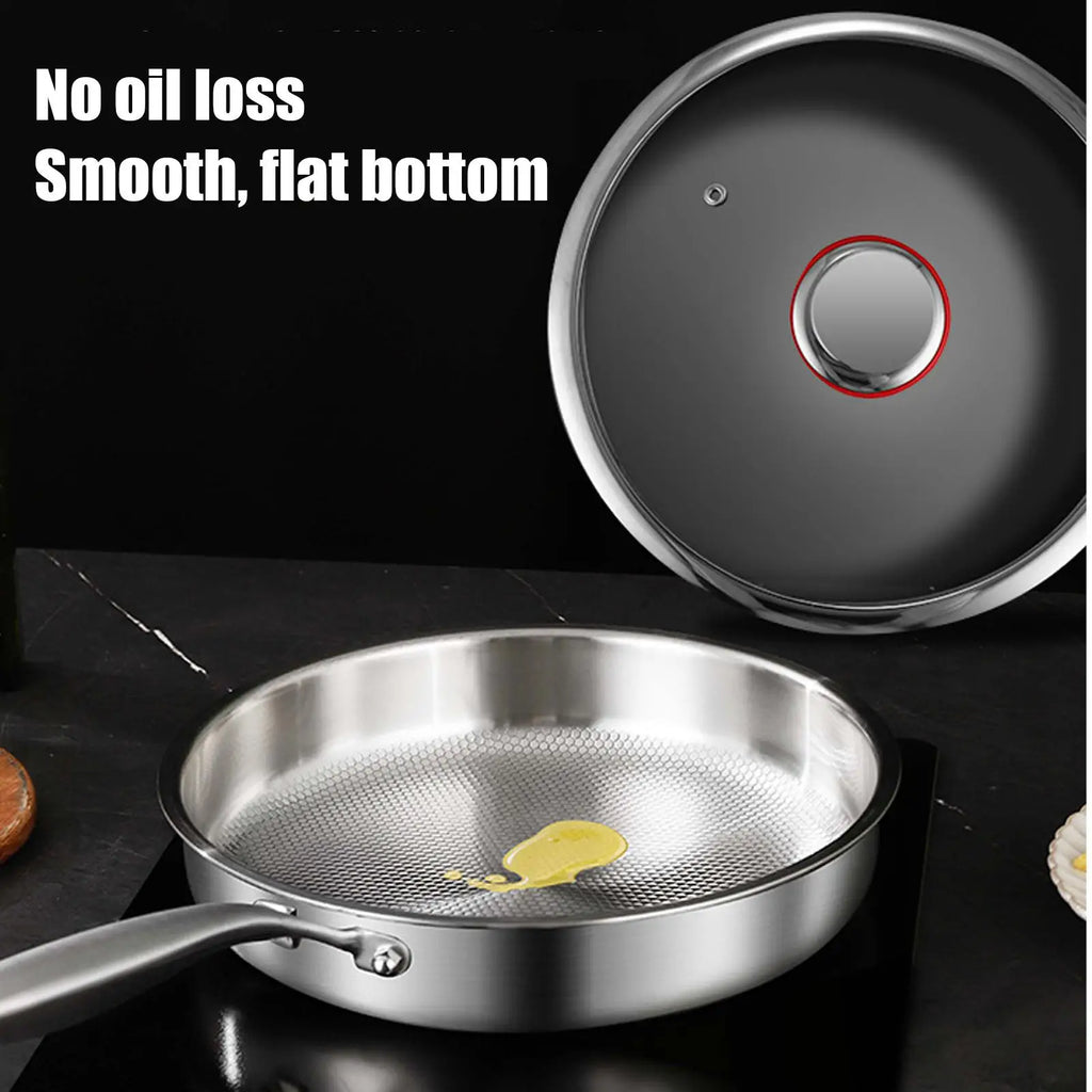 Titanium Frying Pan 30 cm with Glass Lid Uncoated Skillet for Gas and Induction