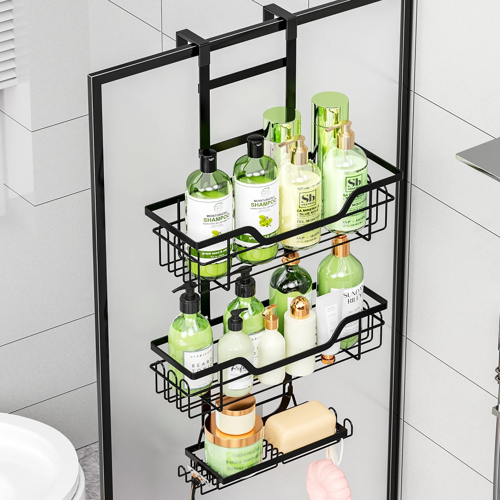 3-Layer Drill-Free Over-Door Bathroom Storage Shelf Hanging Organizer