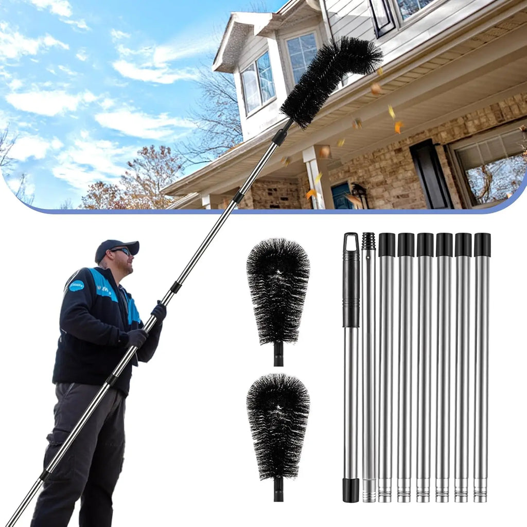 Gutter Cleaning Tool  Adjustable Brush Kit Stainless Steel Long Reach Cleaner 10ft