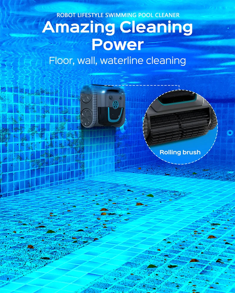 Pool Cleaner 6400mAh Cordless Rechargeable Route Planning APP Controlled 120m² Coverage