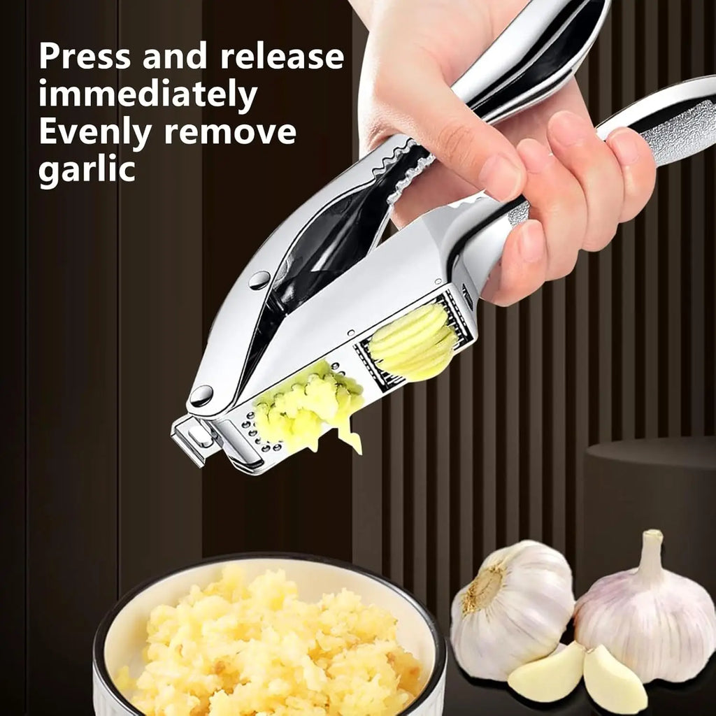 Garlic Press 2 in 1 Stainless Steel Manual Garlic Crusher and Slicer Easy Clean Kitchen Tool