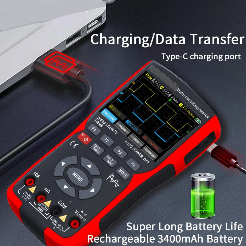 50MHz Handheld Digital Oscilloscope Multimeter – 3-in-1 Dual Channel Automotive Electrical Tester