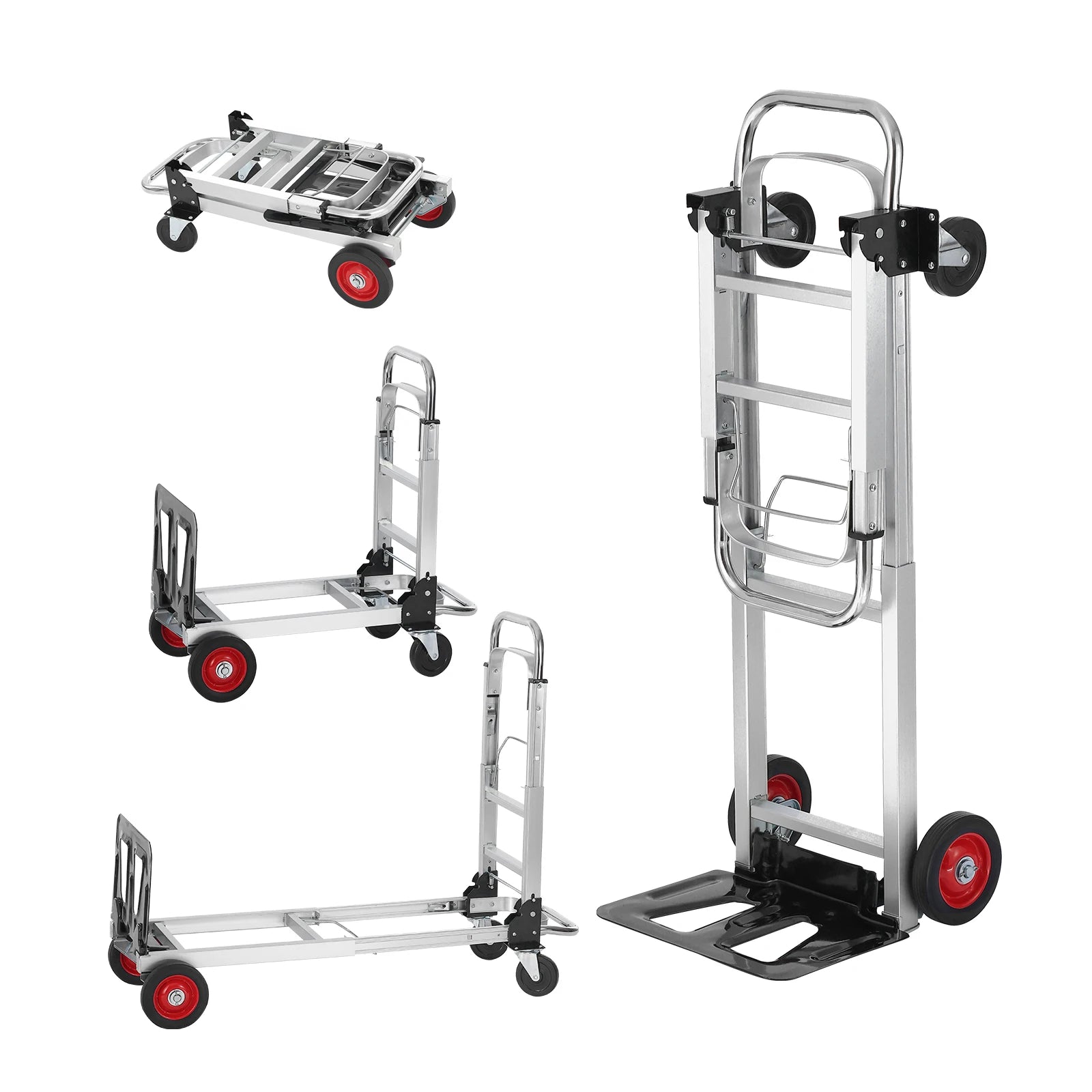 Folding Hand Truck Convertible 2 In 1 Utility Dolly Cart 181kg Capacity – Silver