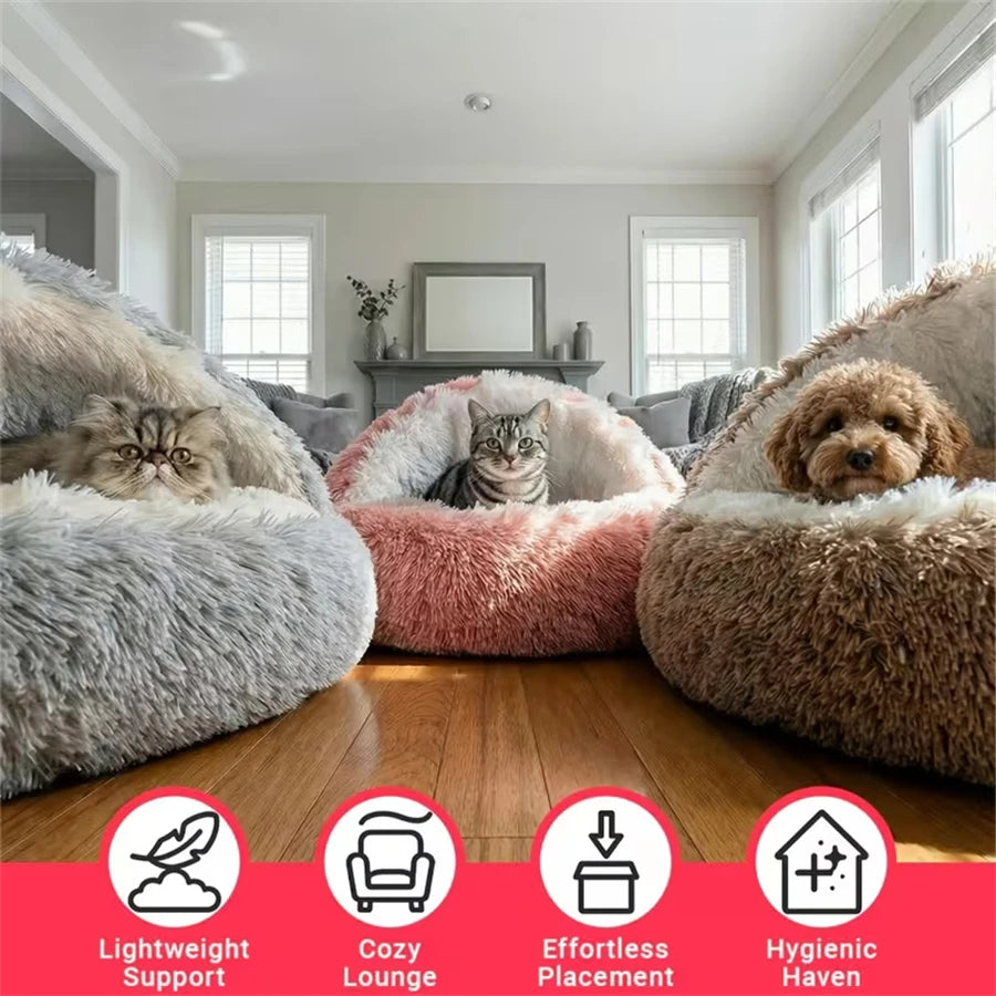 Cat Cave Bed 50 cm Plush Semi-Enclosed Pet Nest for Cats and Small Dogs - Grey