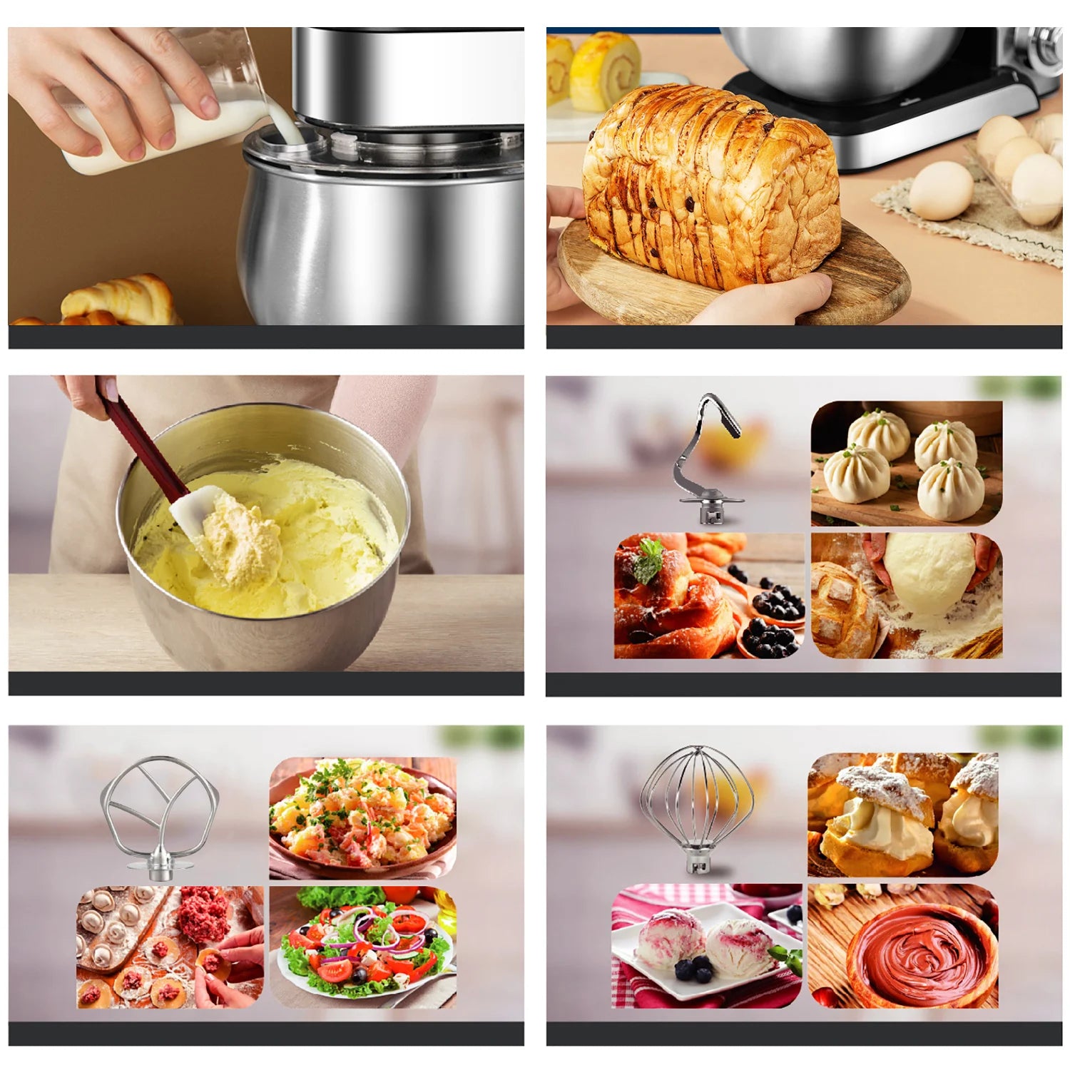 Stand Mixer 5L Stainless Steel Bowl 1000W Kitchen Food Bench Mixer – Black