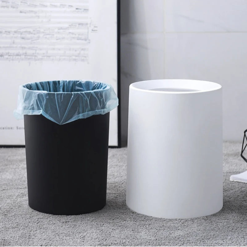 Plastic Trash Can 12L Matte Finish Waste Bin Double Layer Storage Bucket White