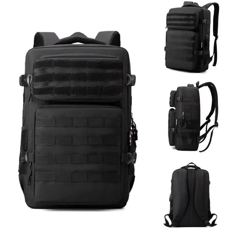 Tactical Backpack 35L Waterproof Nylon Camping Hiking Rucksack - Black