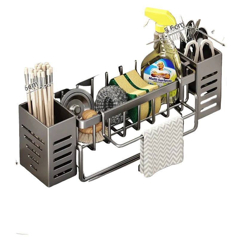 Sink Caddy Self Draining Sponge and Brush Holder Kitchen Sink Organiser - Grey