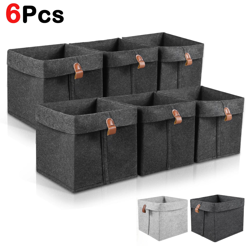 Storage Basket 6Pcs 12L Foldable Felt Fabric Organiser Boxes for Closet Clothes and Home Storage