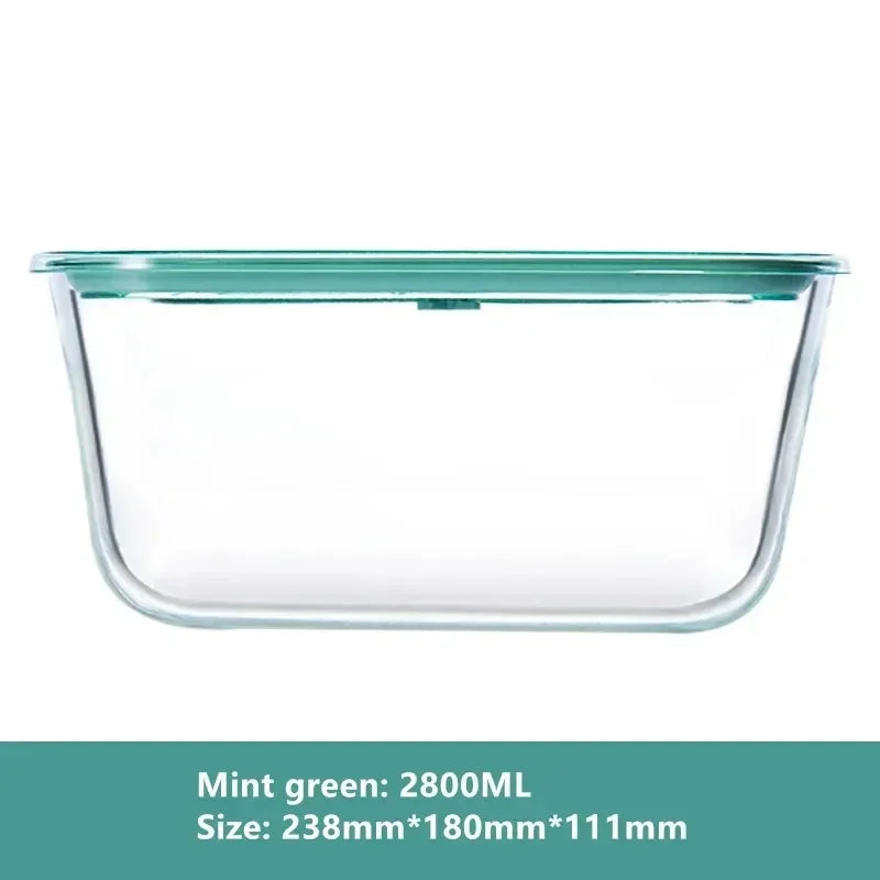 2800ml Heat Resistant Glass Food Storage Container with Airtight Lid Microwave Oven Safe Fresh Keeper Bowl – Grey