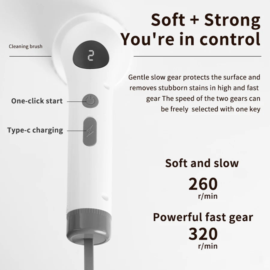 Cordless Electric Spin Scrubber Adjustable Cleaning Brush with 8 Brush Heads USB Rechargeable – White