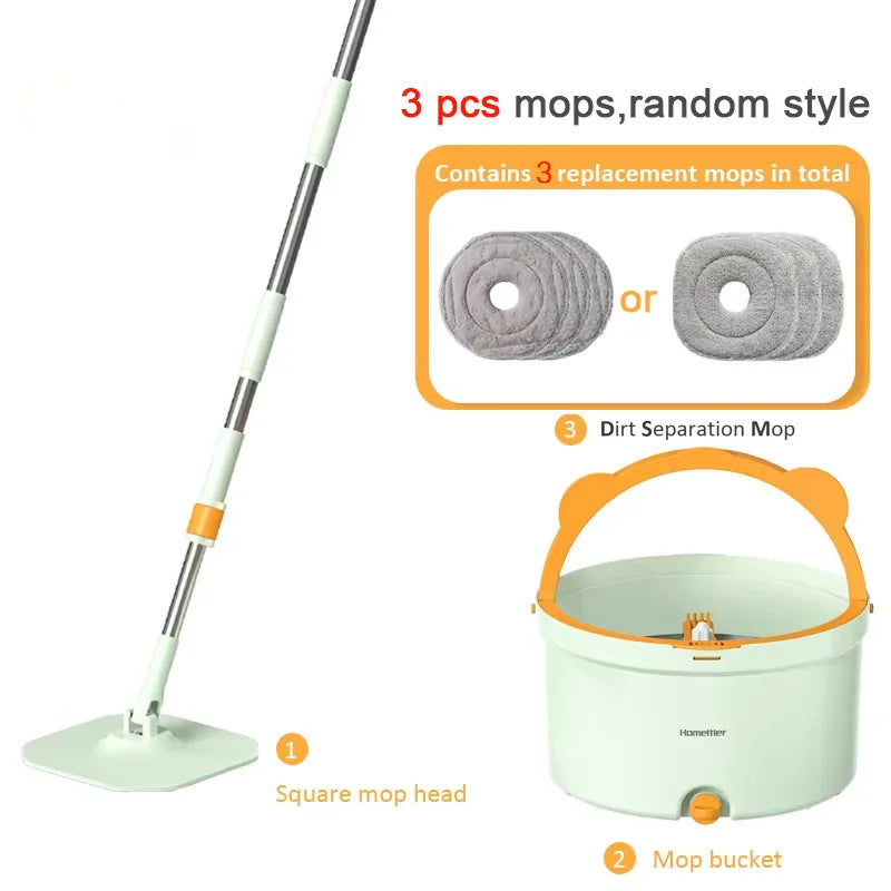Dirty Separation Mops Floor Cleaning Tools Easy To Drain Squeeze Mop Household Cleaning 360°spin Home Floor Mop Replacable Heads