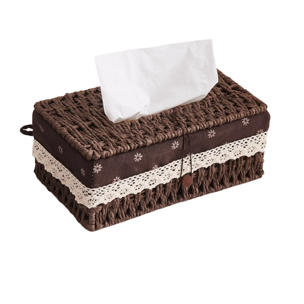 Handwoven Rattan Tissue Box Cover with Lid Decorative Napkin Holder for Living Room Bathroom Dining Table – Coffee