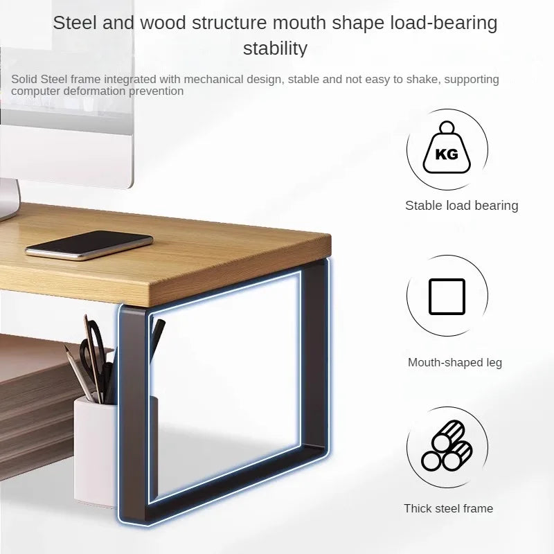Bamboo Monitor Stand Riser Desktop Laptop Shelf Organiser 30 × 20 × 8 cm – White