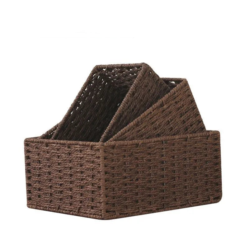 3 Piece Wicker Storage Basket Set Nesting Shelf Organizers for Bathroom Kitchen Closet Home Storage – Coffee