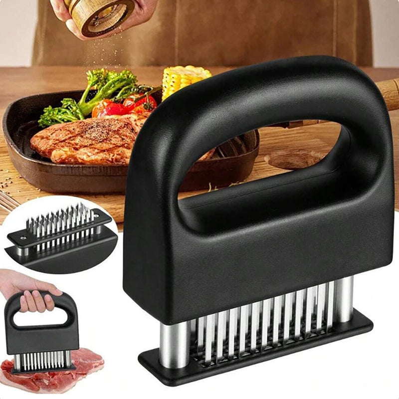 48-Blade Stainless Steel Meat Tenderizer Needle Tool Manual Steak Pounder – Black