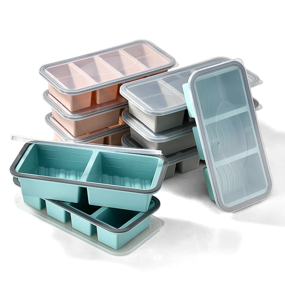 Silicone Food Storage Container 2 Compartment Bento Lunch Box with Lid – Gray