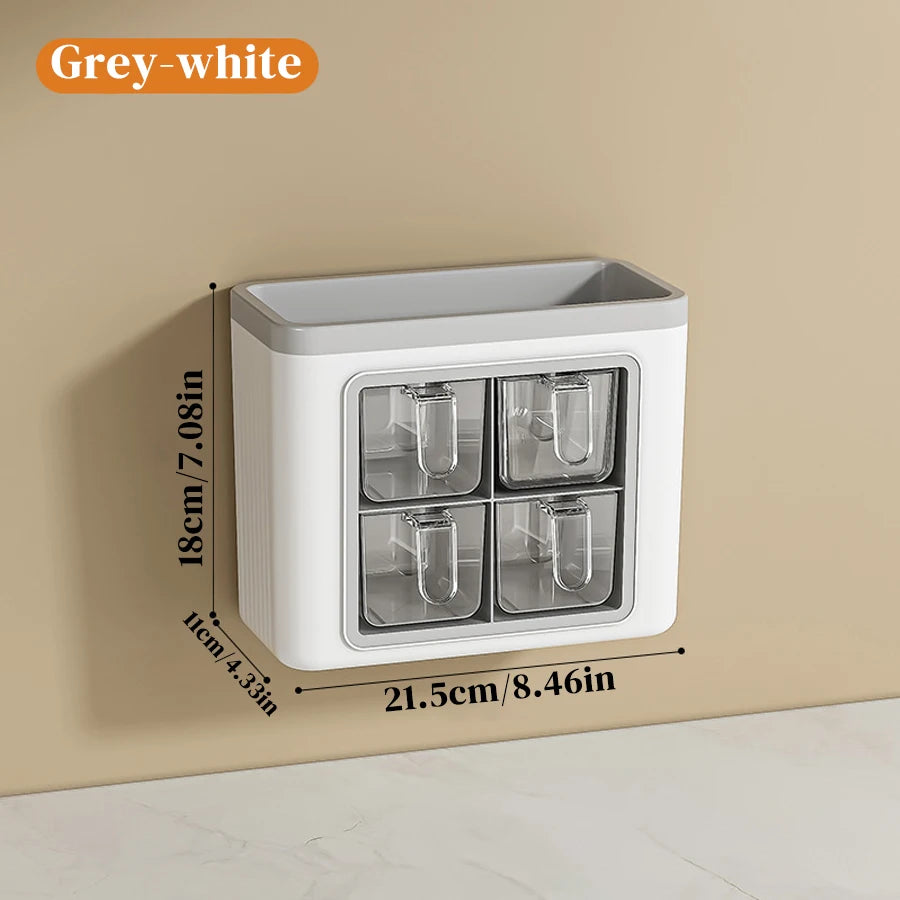 Seasoning Box 4 Compartment Wall Mounted Food Grade Spice Storage Container Rack – White